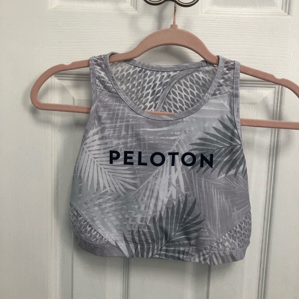 Peloton x WITH Gray Palm-Print High-Neck Sports Bra Large NO PADS